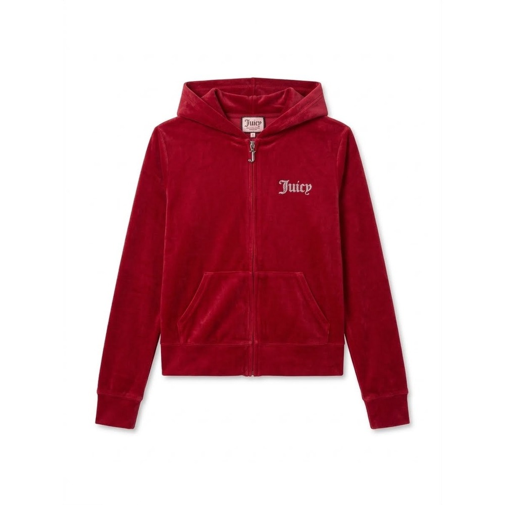 Juicy Couture Hoodie Womens XS Red Excellent Velour Rhinestone Y2K Zip Up